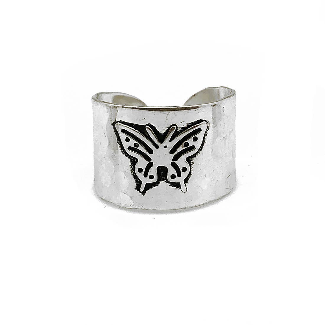 Silver Plated Adjustable Cuff Ring - Butterfly