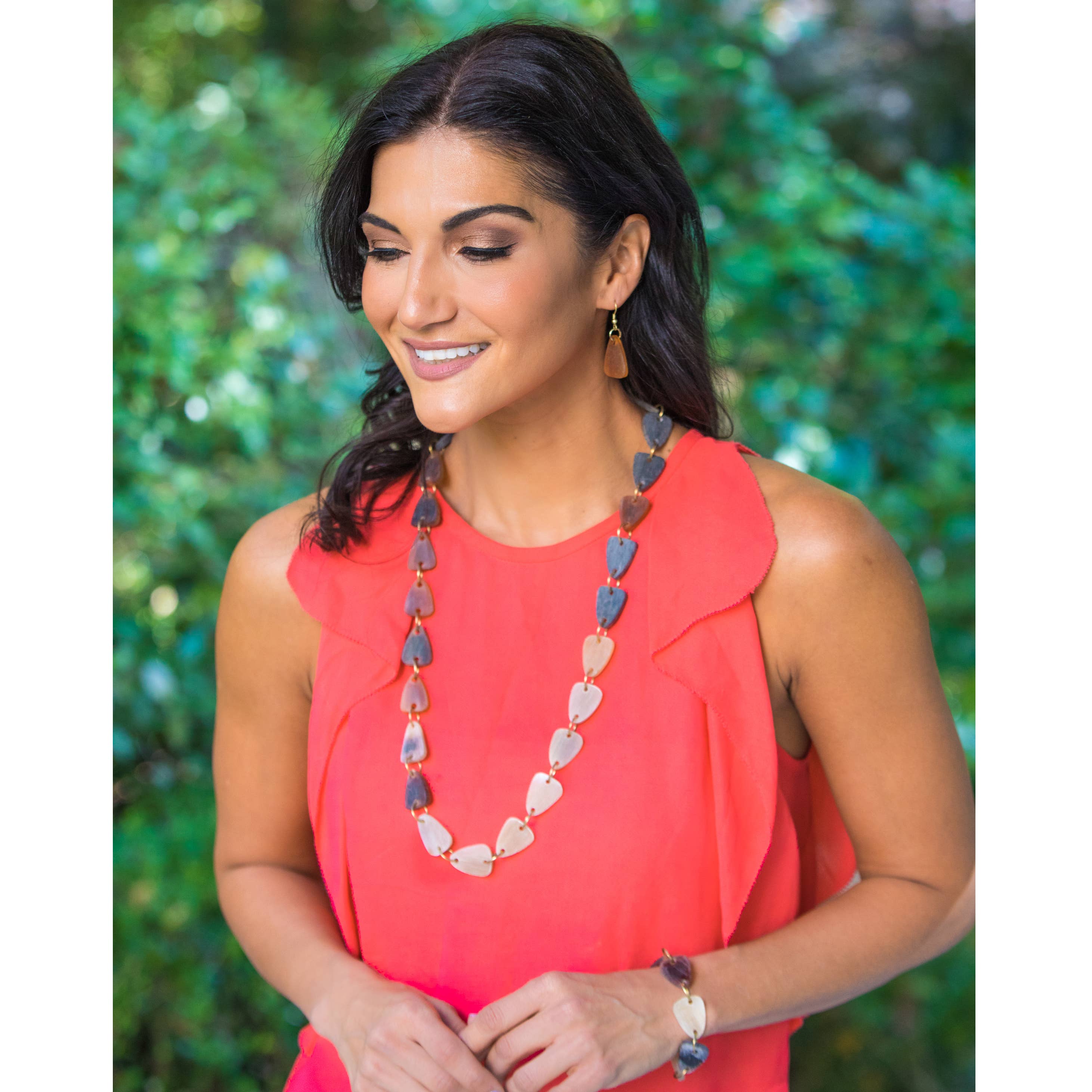 Omala Natural Beige Collection Necklace - Long Triangles