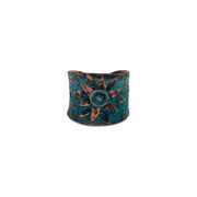 Copper Patina Ring - Teal Sun Flower Design