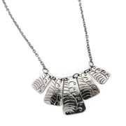 Kashi Antique Silver Embossed Necklace - Curly Rectangles