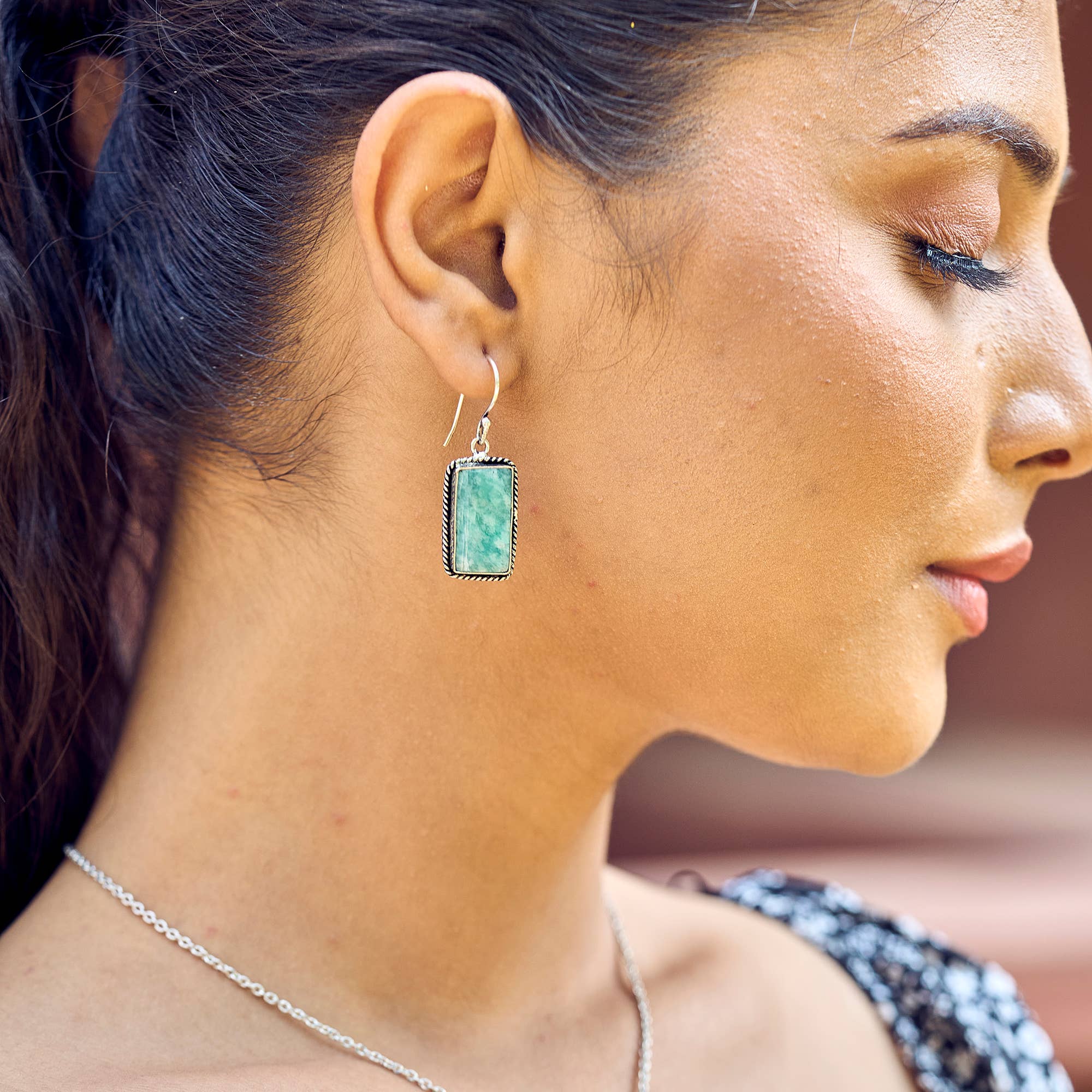 Handcrafted Kashi Semiprecious Stone Earrings - Amazonite