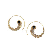 Tanvi Collection Earrings - Onyx Gold Feather Open Hoop