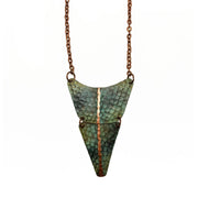 Copper Patina Necklace - Green Hammered with Band