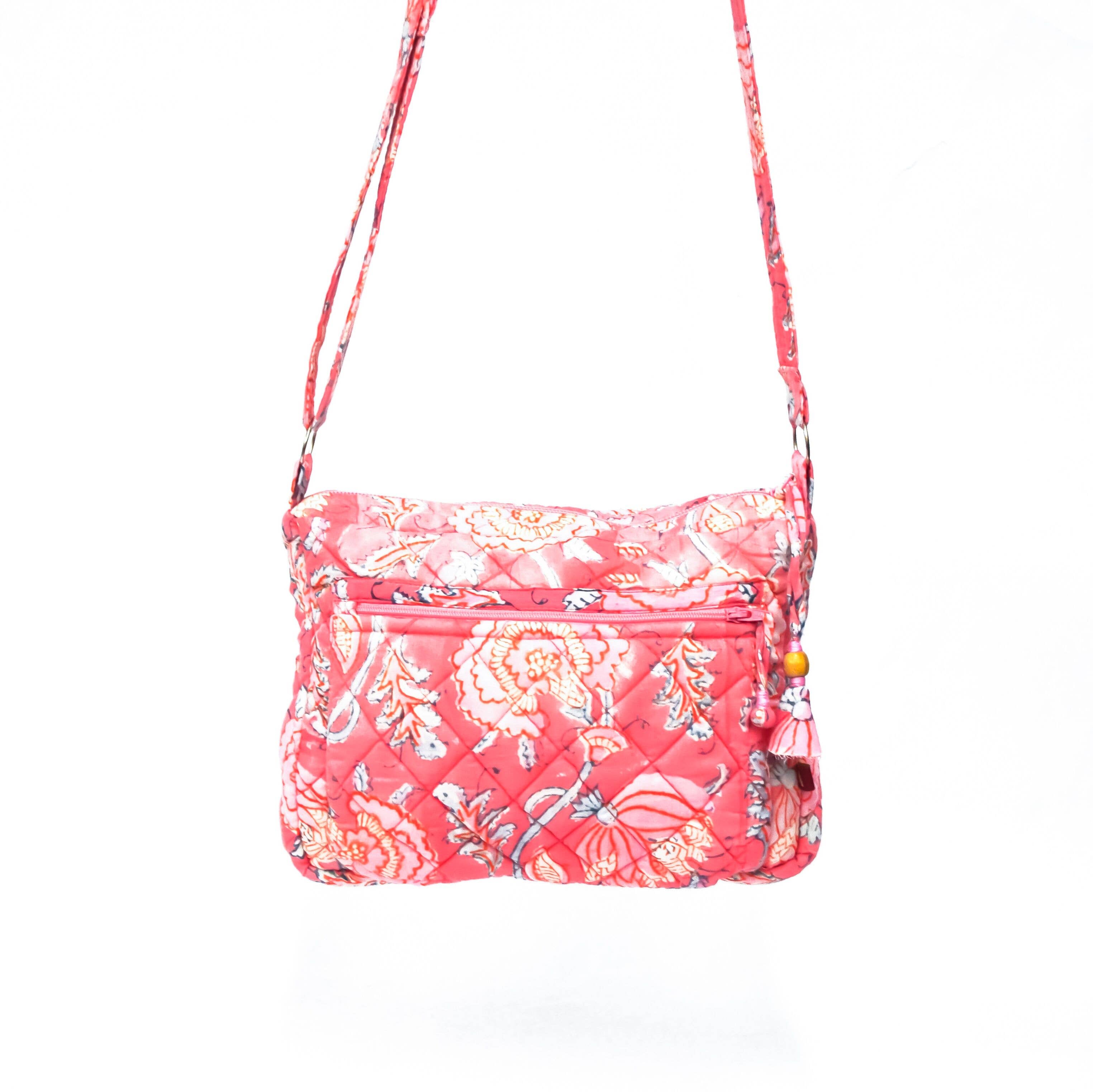 Peony Bloom Large Messenger Bag - Block Printed Cotton