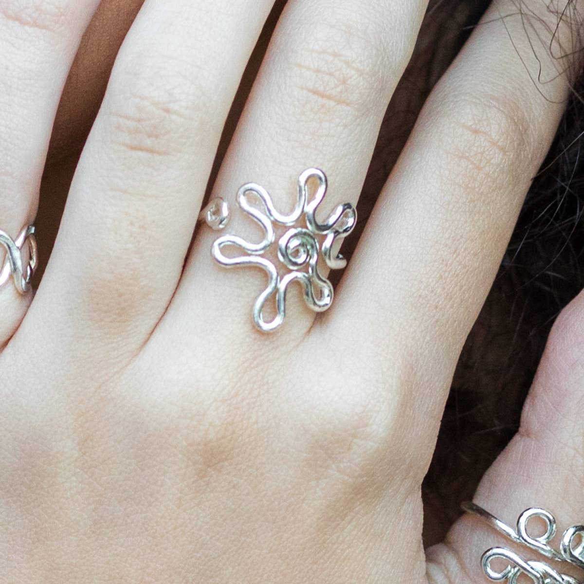 Silver Plated Adjustable Ring - Daisy