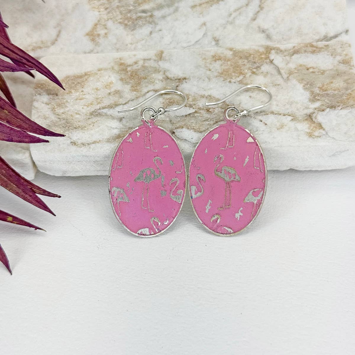 Handcrafted Pink Flamingo Patina Earrings