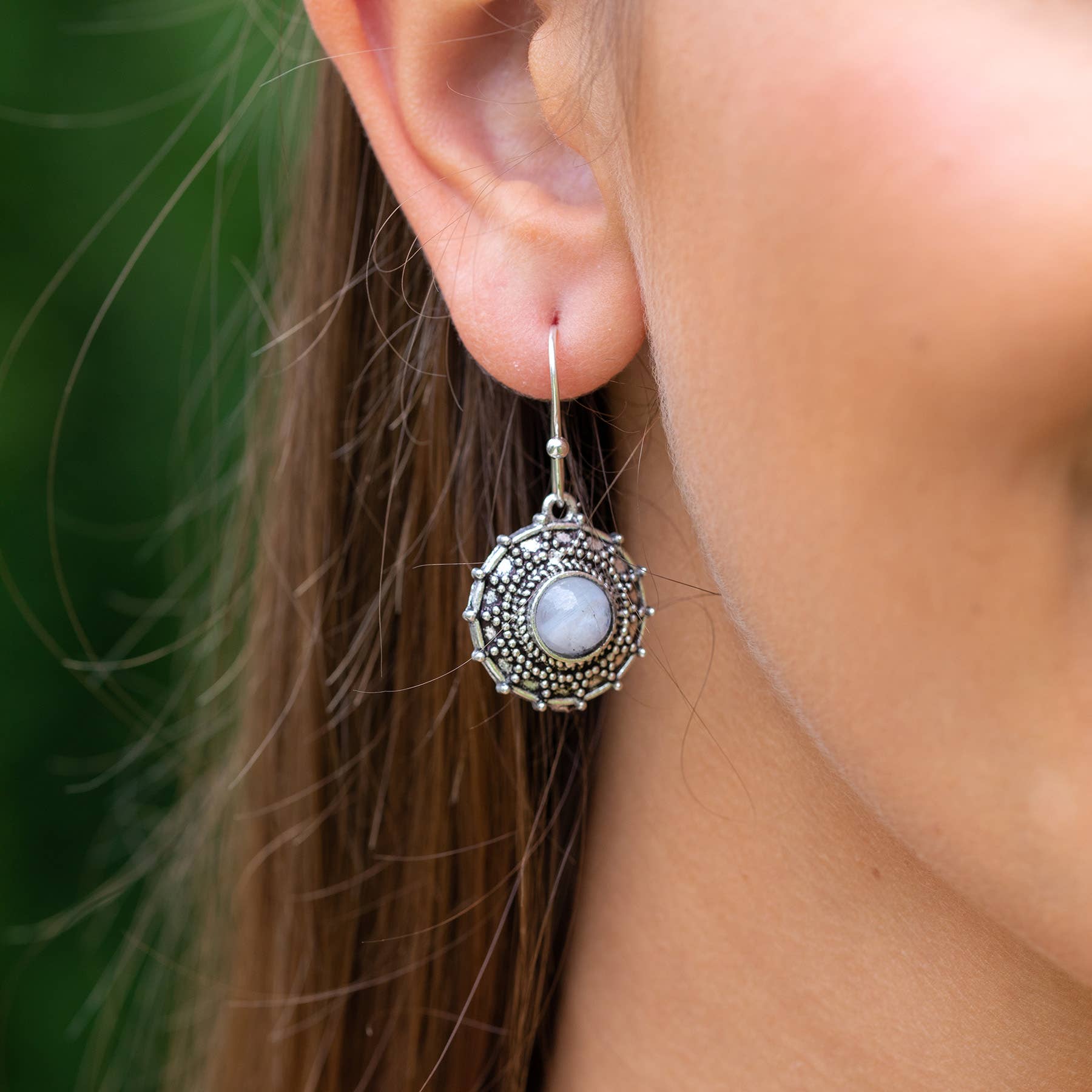 Tanvi Silver-Plated and Moonstone Earrings - Ornate Circle