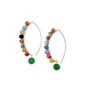 Aasha Kantha Slim Long Hoop Wrapped Round Bead Earrings