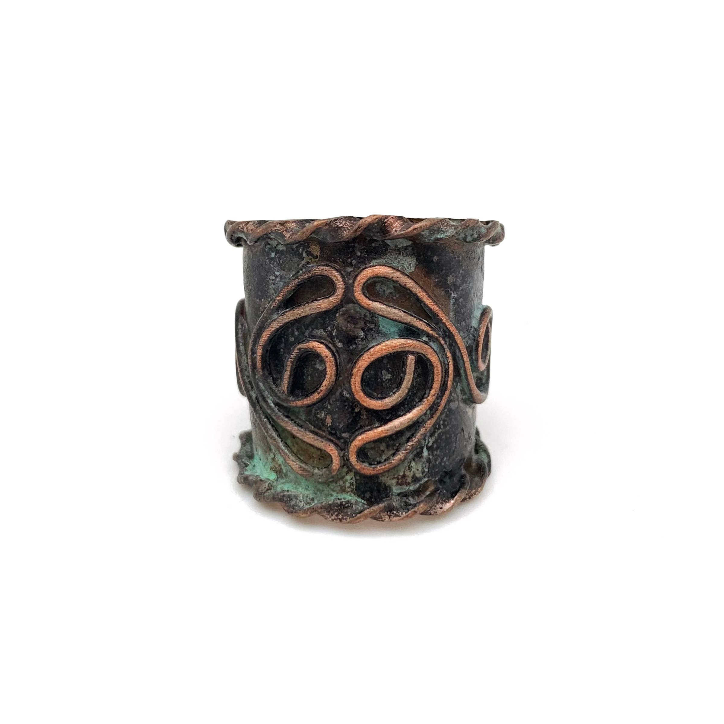 Copper Patina Ring - Curved Lines on Turquoise