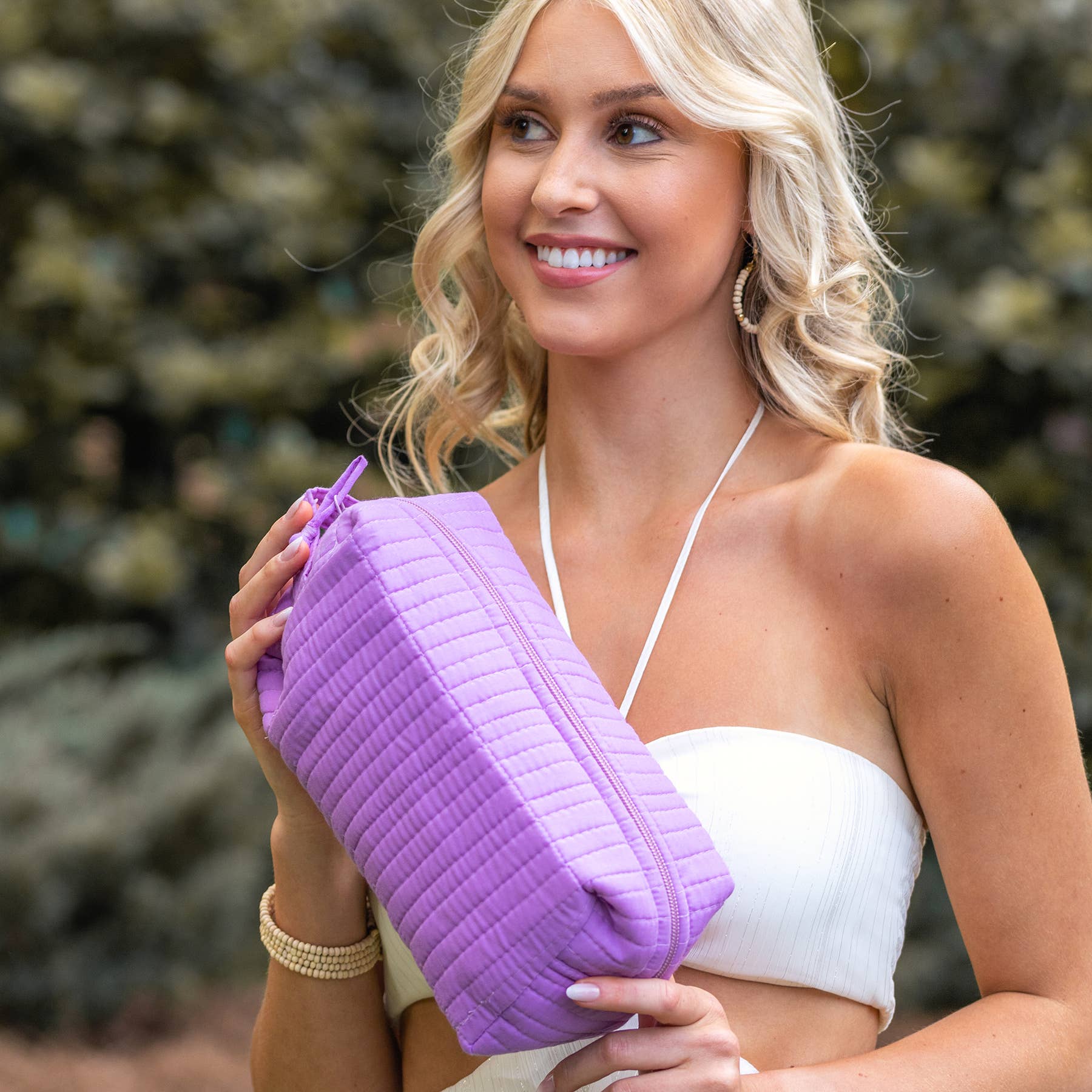 Aviva Collection - Quilted Solid Cotton Cosmetic Bag