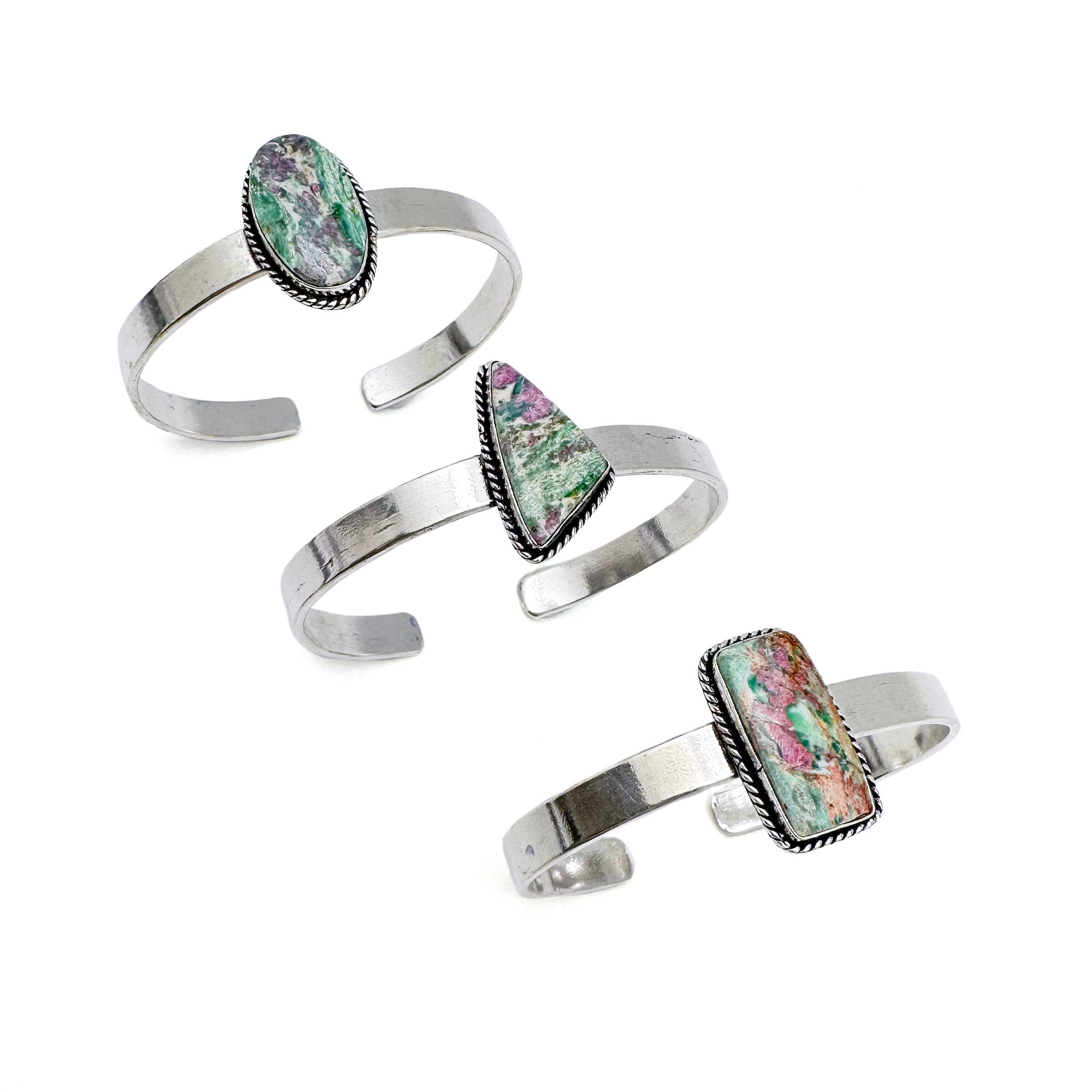 Handcrafted Kashi Semiprecious Stone Cuff - Ruby Fuchsite