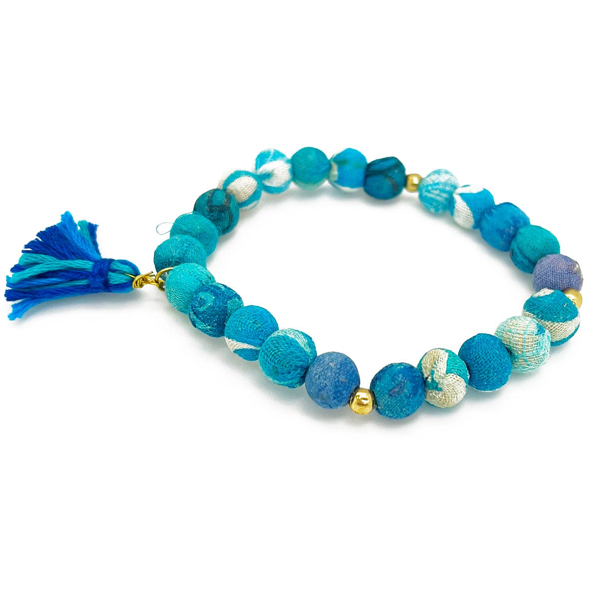 Aasha Aqua Stackable Tassel Kantha Handcrafted Bracelet