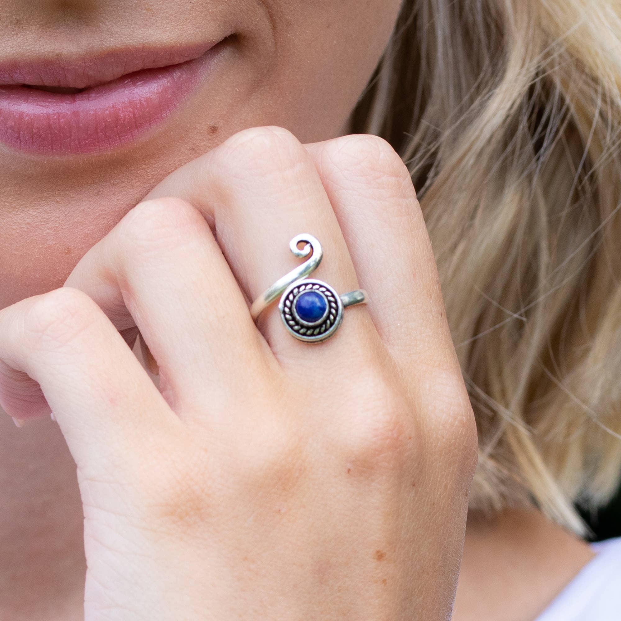 Tanvi Collection Ring - Silver with Lapis