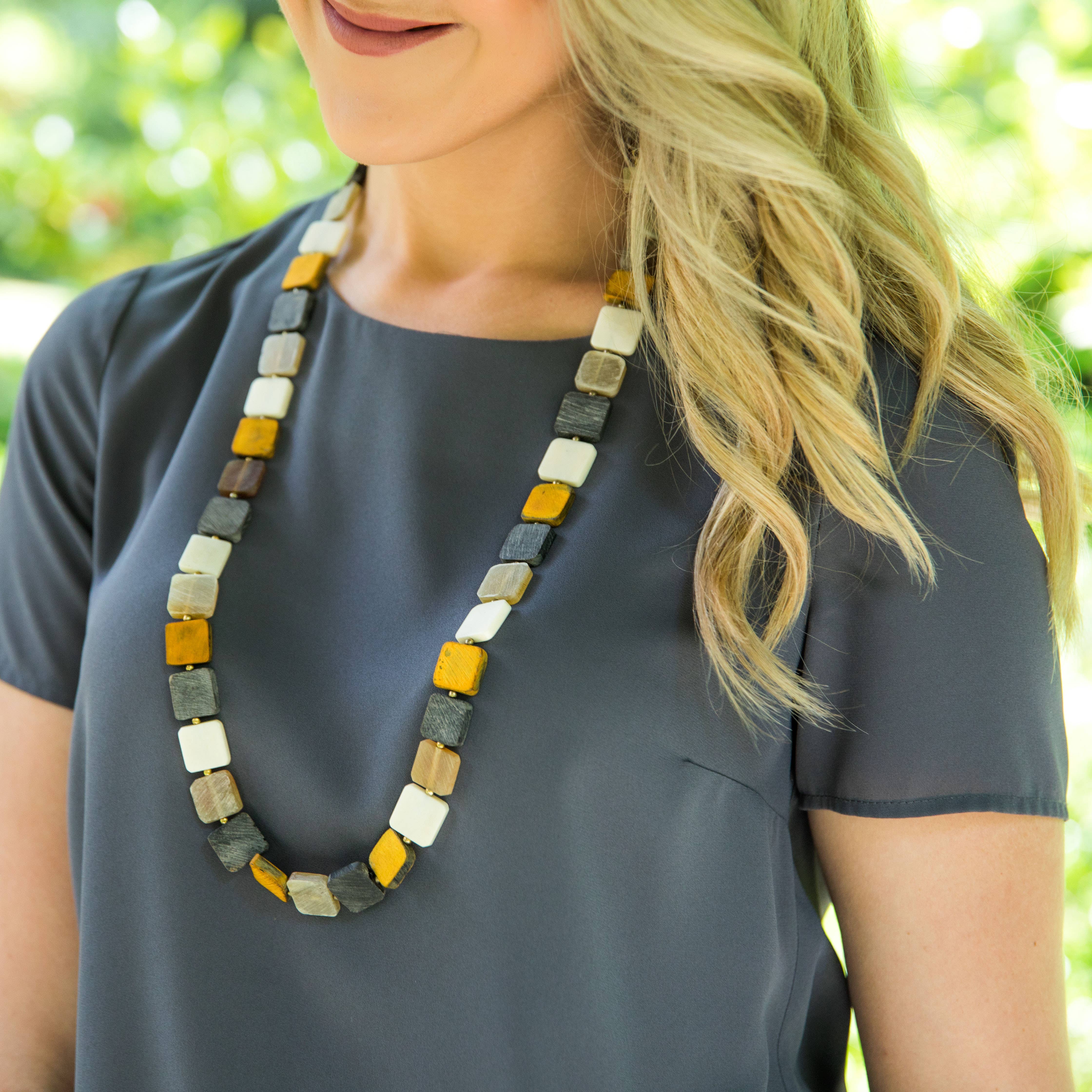 Omala Autumn Neutrals Collection Necklace - Mixed Squares