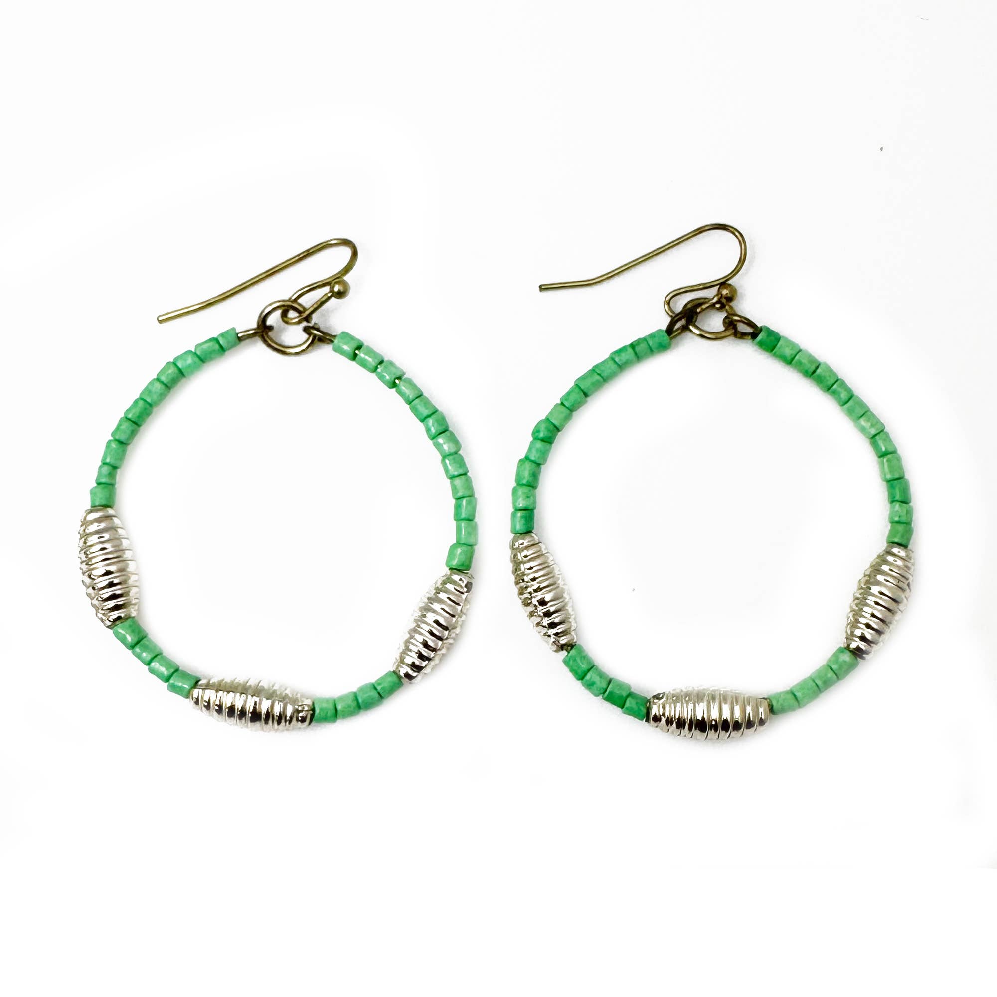 Seed Bead Hoop Earrings - Sea Green