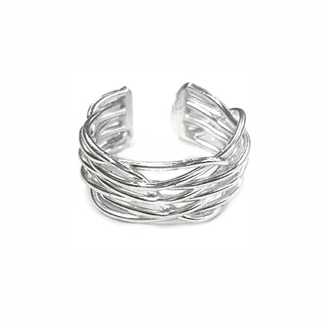 Silver Plated Adjustable Ring - Woven Wires