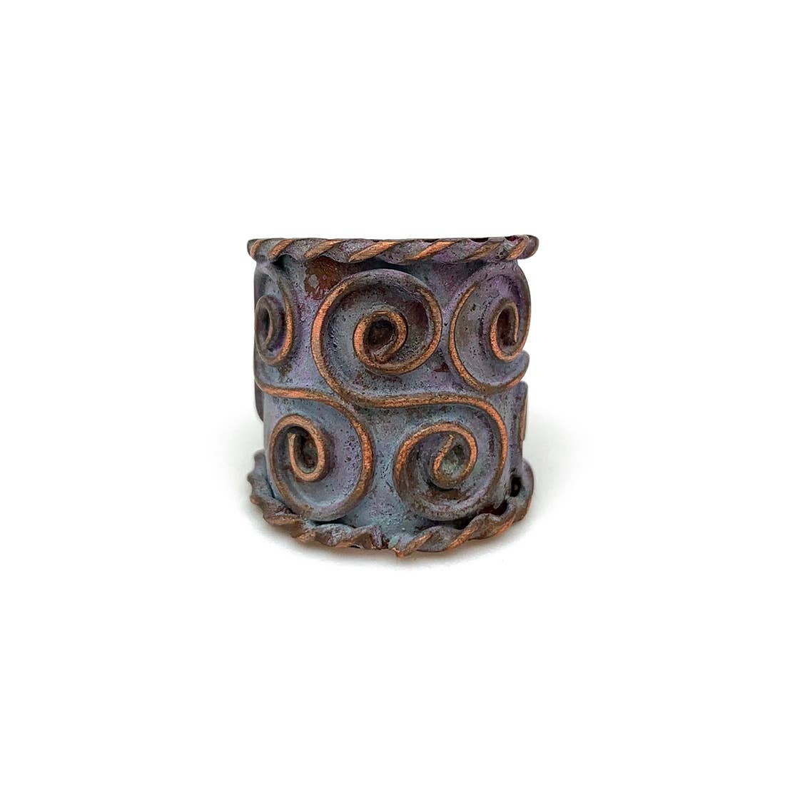 Copper Patina Ring - Lilac Purple Double Spirals