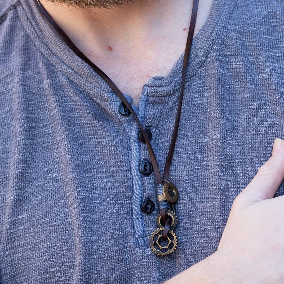 Aadi Suede Cord with Metal Gears Men's Necklace