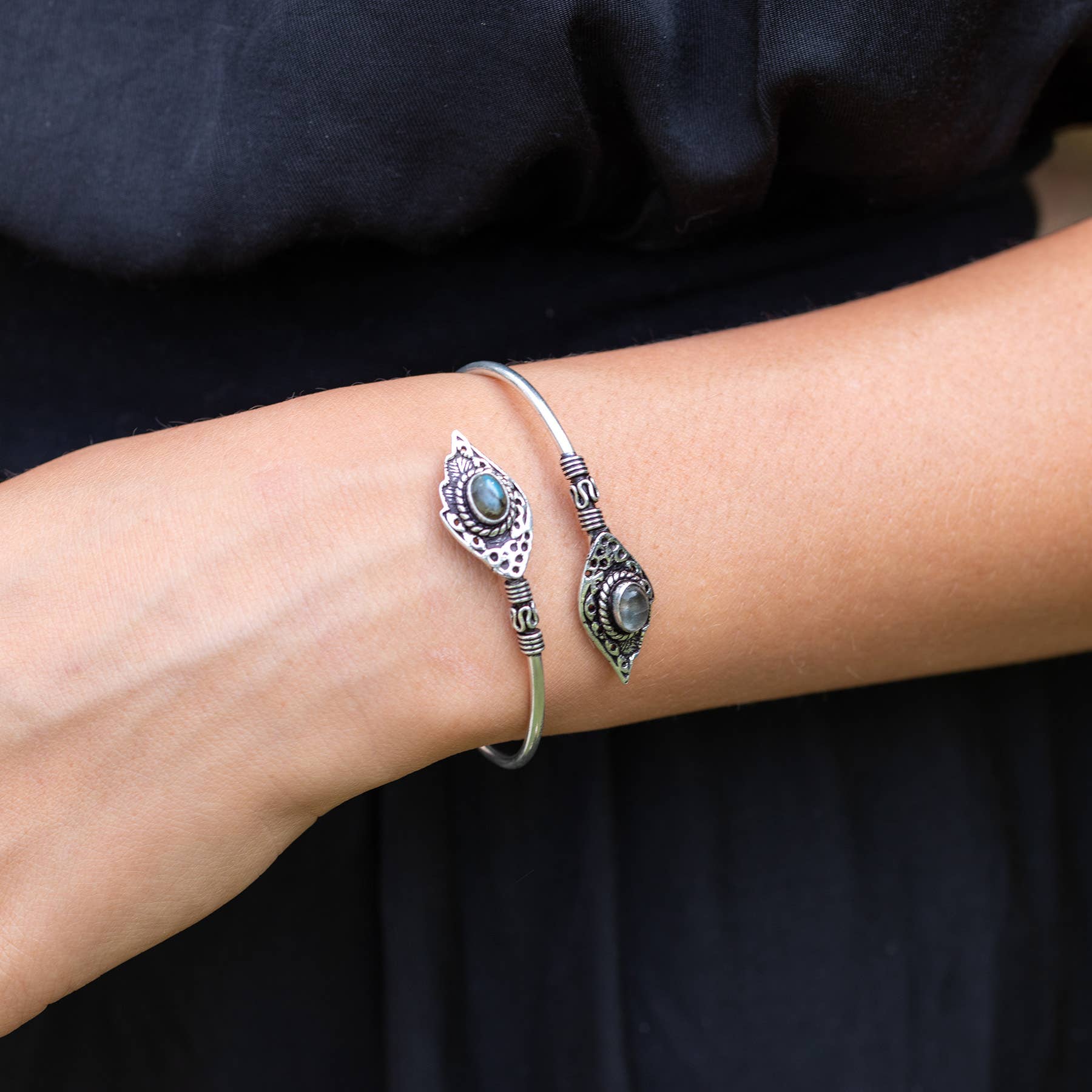 Tanvi Collection Bangle Bracelet - Silver with Labradorite