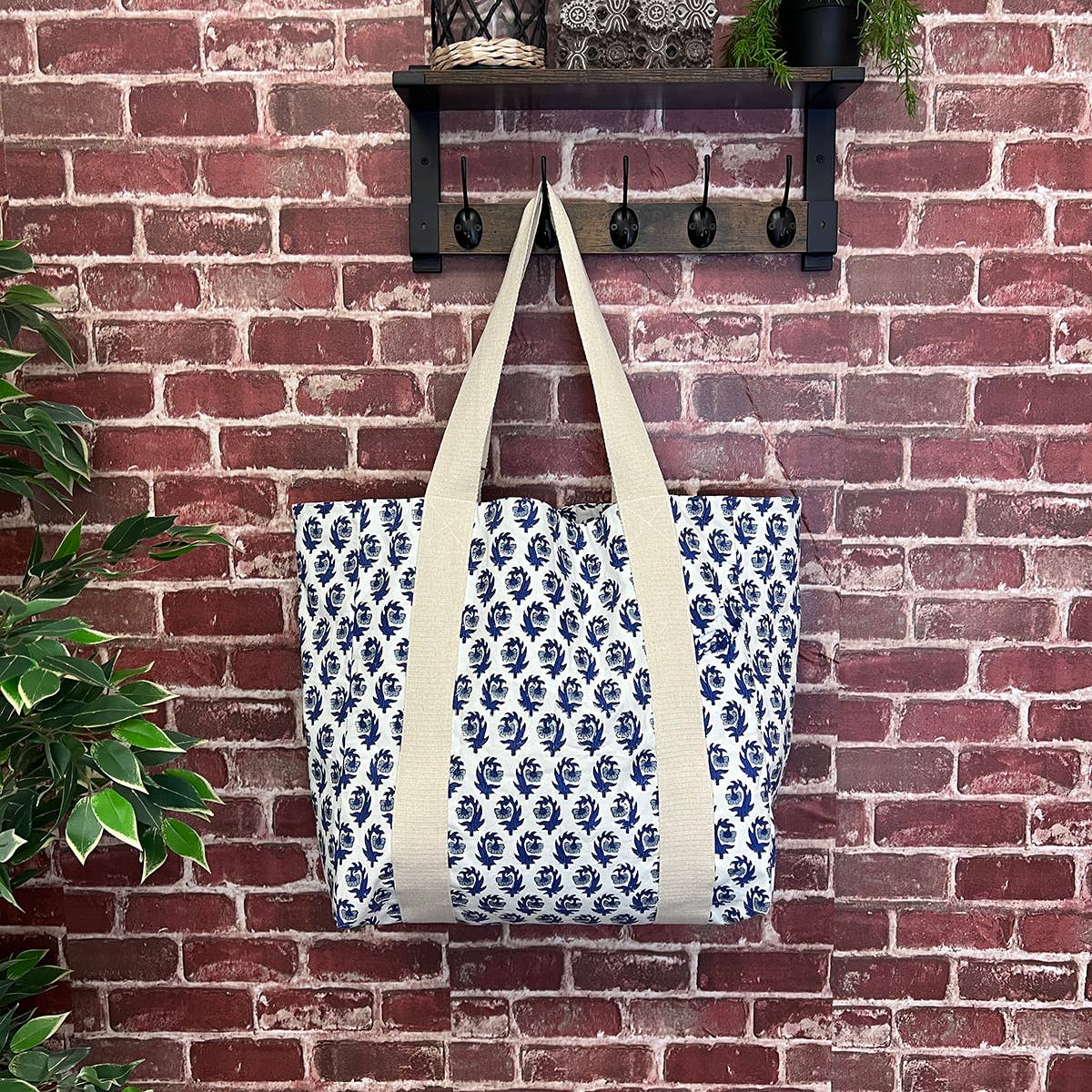 Handcrafted Canvas Bag with Block-Printed Captivating Blooms