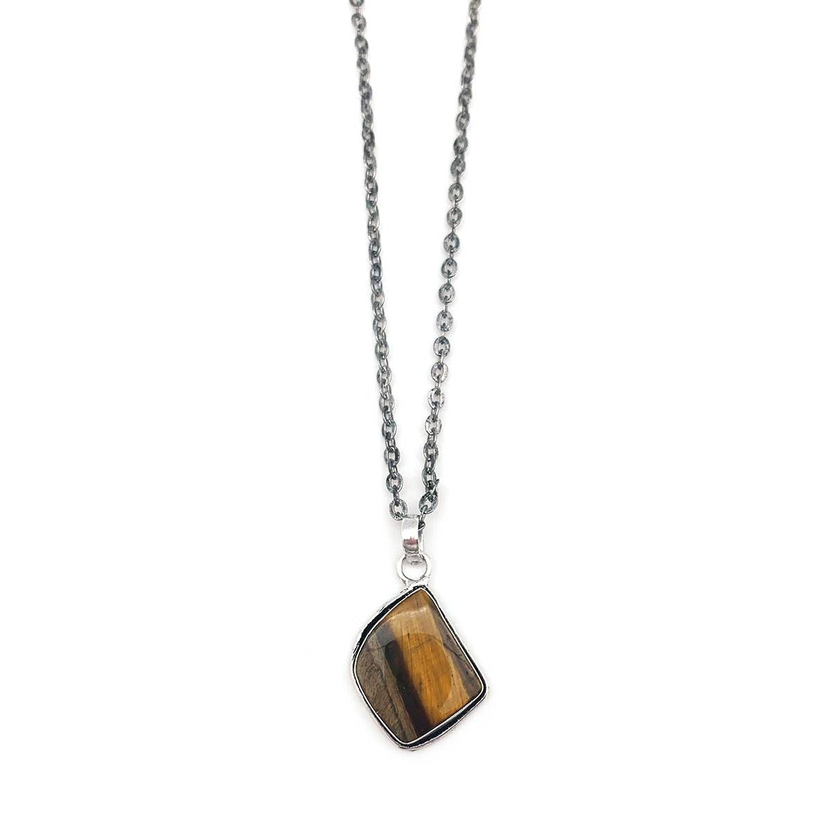 Handcrafted Semiprecious Large Stone Necklace - Tigereye