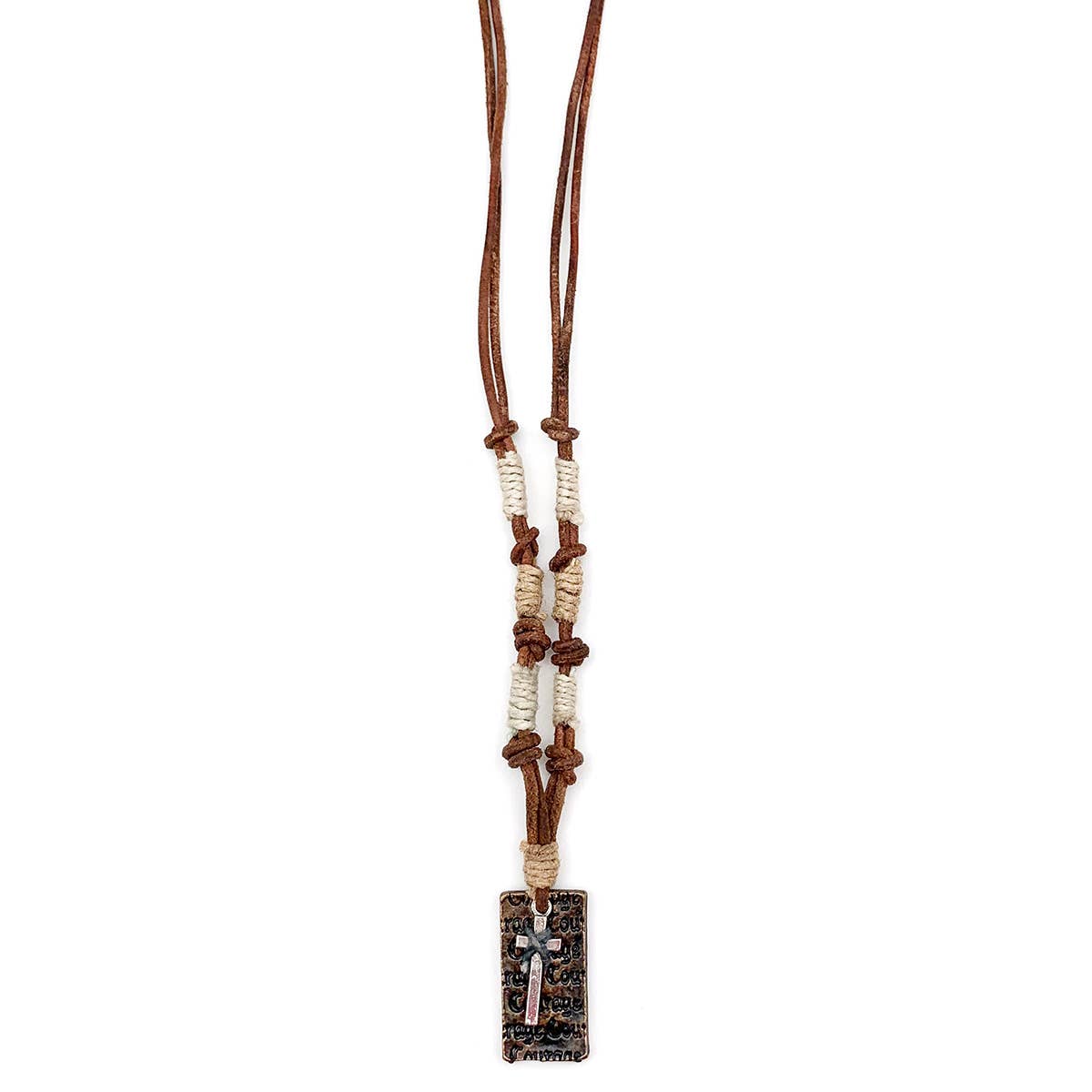 Aadi Brown and Tan Knotted Leather Courage Cross Necklace