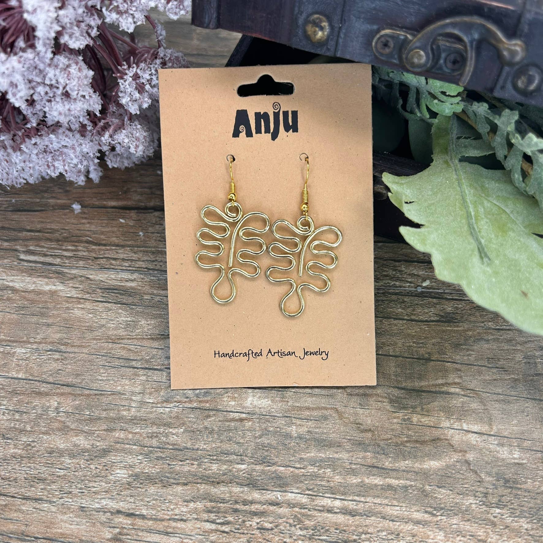 Gold Plated Earrings - Wavy Leaf