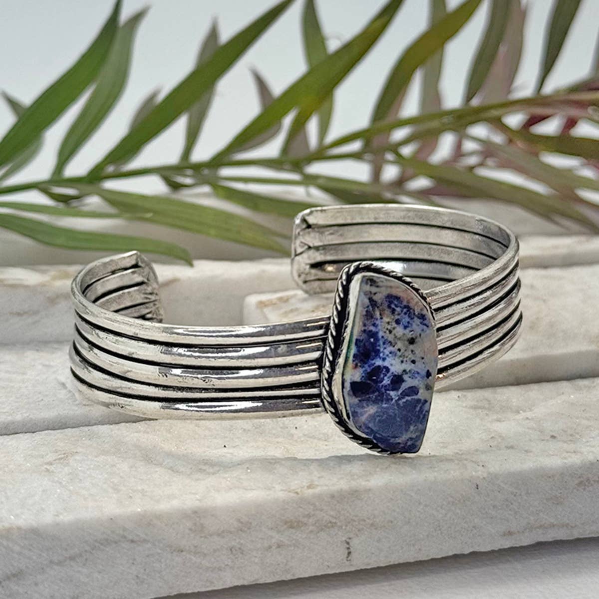 Handcrafted Kashi Semiprecious Stone Cuff - Sodalite