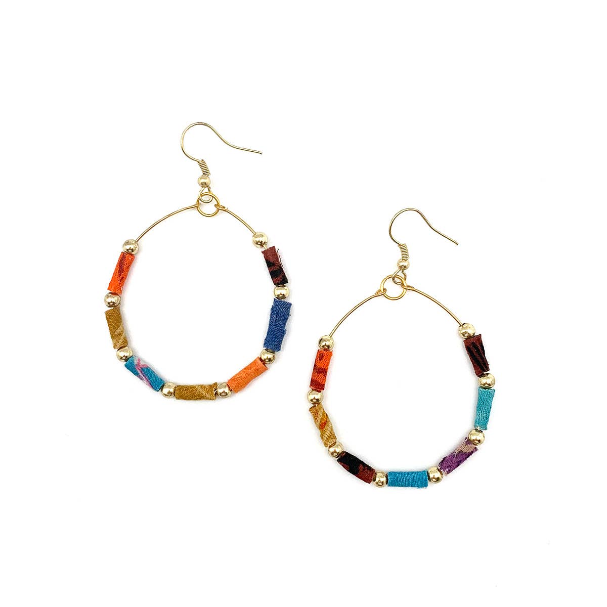 Aasha Large Open Hoops with Wrapped Fabric Earrings