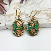 Handcrafted Green & Copper Vine Leaf Brass Patina Earrings
