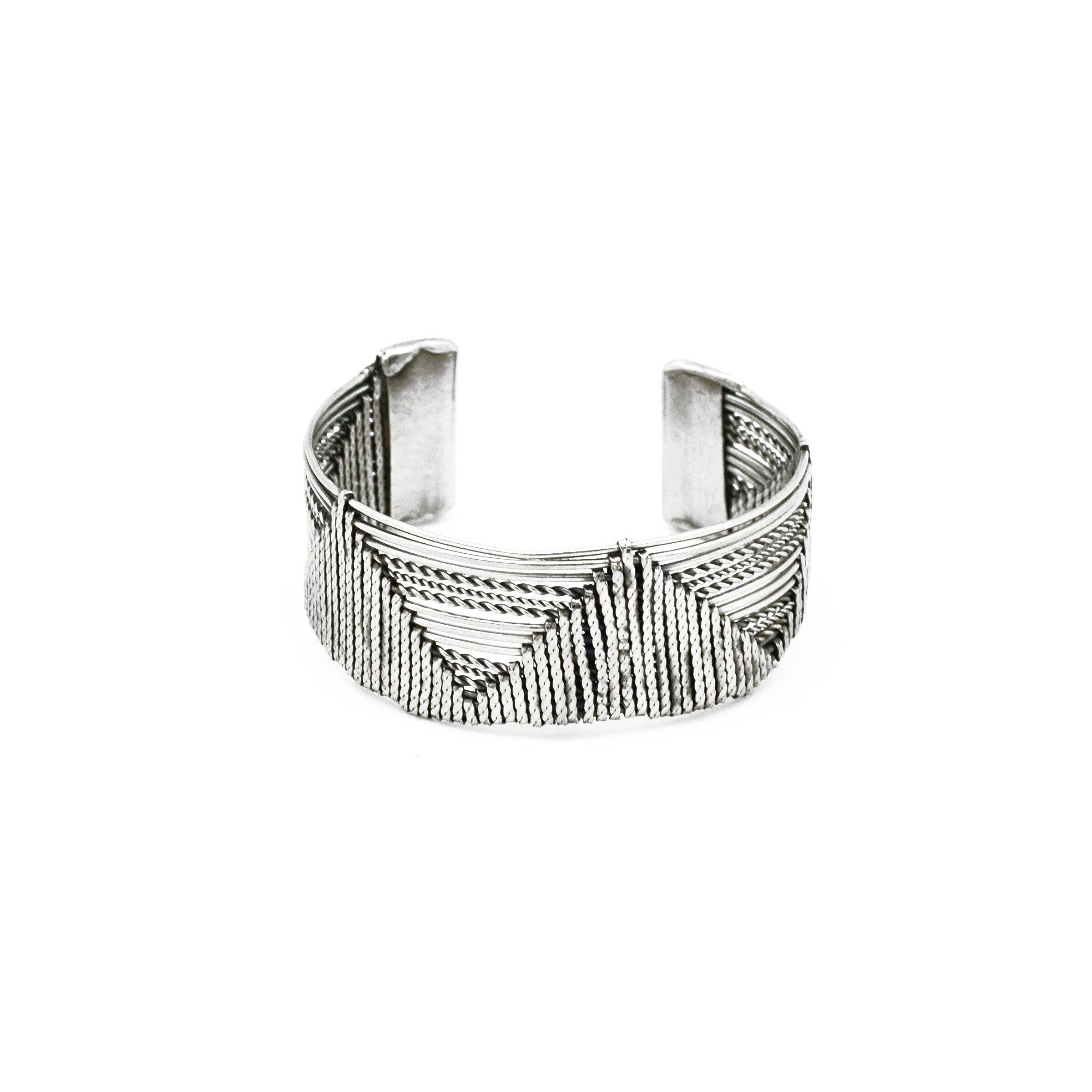 Basketweave Antique Silver Chain Triangle Woven Cuff