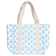 Handcrafted Canvas Bag with Block-Printed Sky Blue Leaves