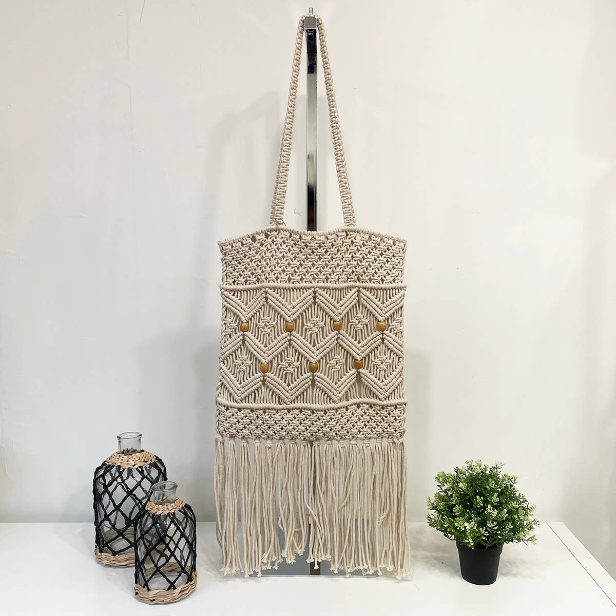 Coco Bag - Cotton Macrame shoulder bag with cotton lining