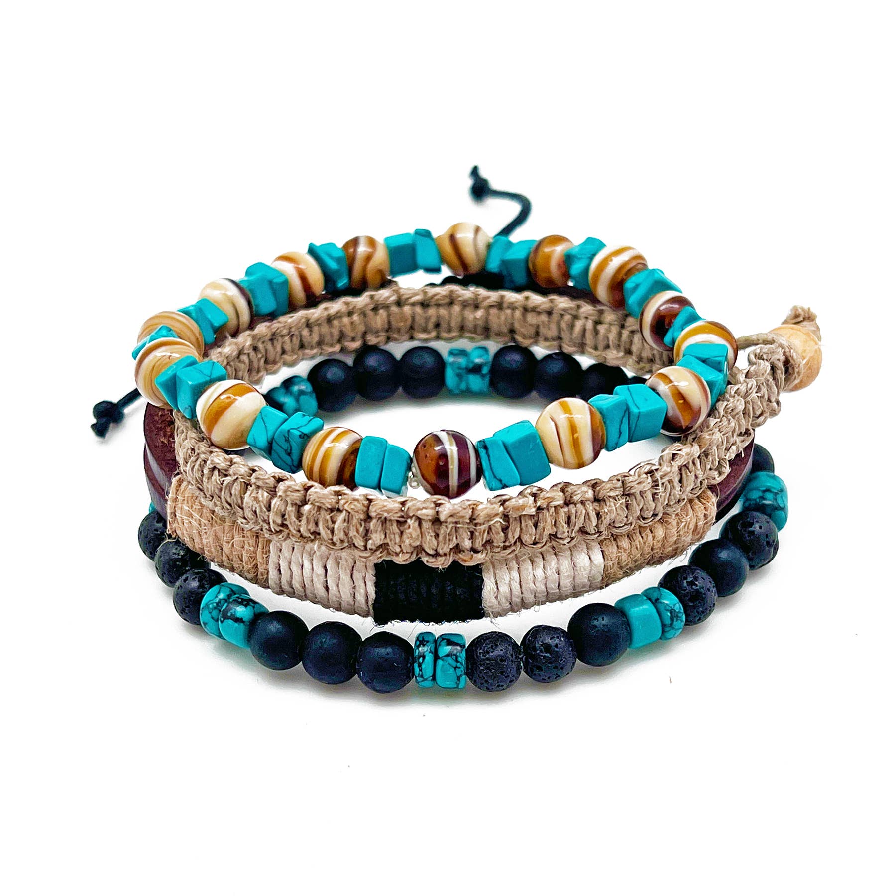 Aadi Mens Bracelet - Beaded Leather Turquoise