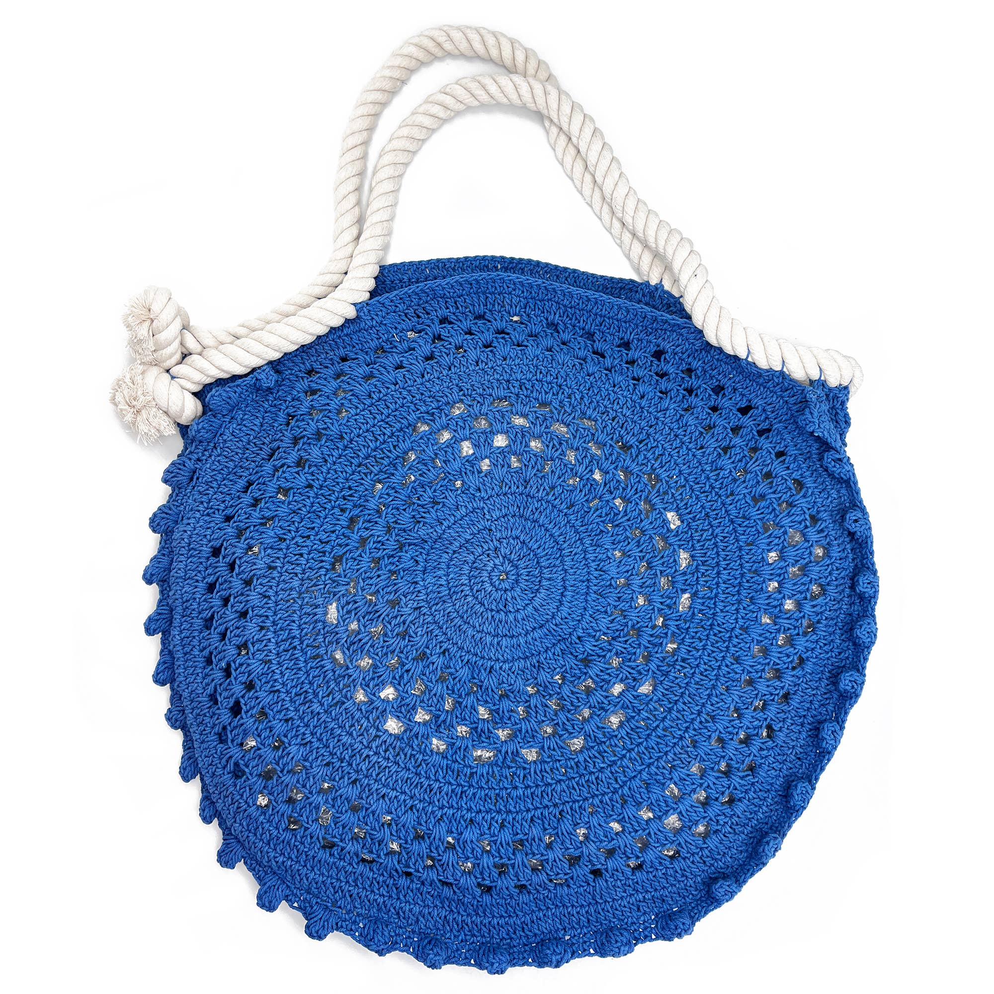 Nina Bag - Knitted Cotton Bag with Rope Handles - Blue