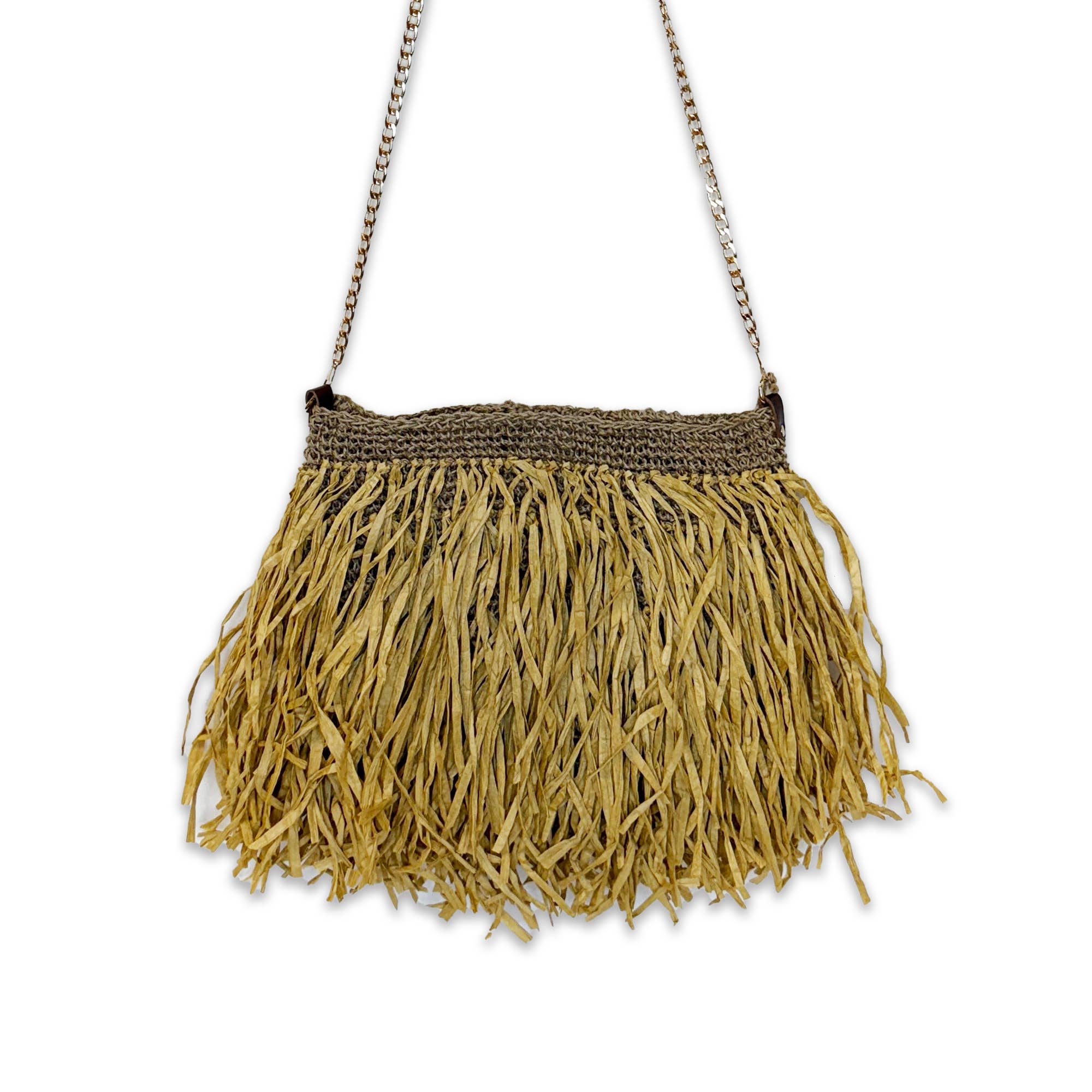 Luau Cross Body Bag - Natural Raffia Fringe Bag
