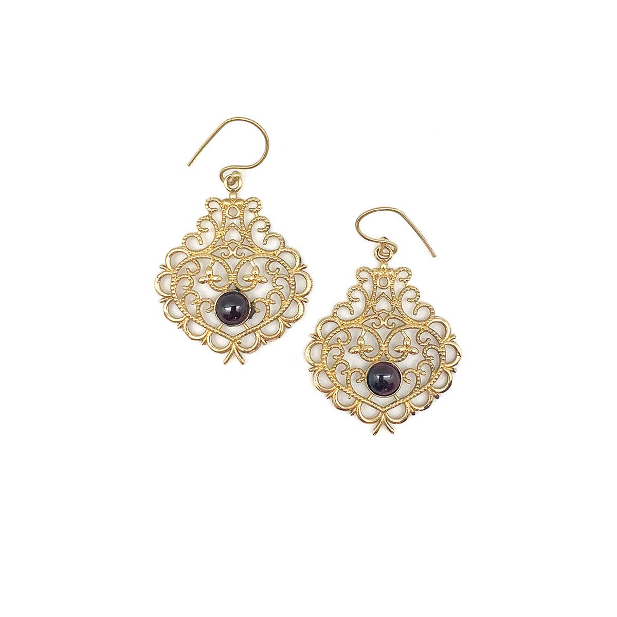 Tanvi Gold Sweetheart Lace Frame with Garnet Earrings