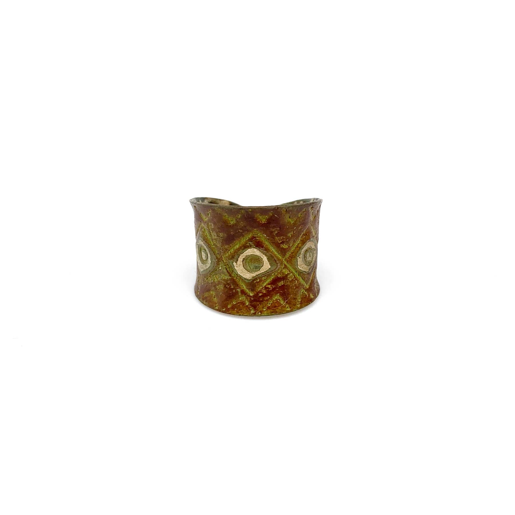 Brass Patina Ring - Burnt Orange Diamonds and Squares