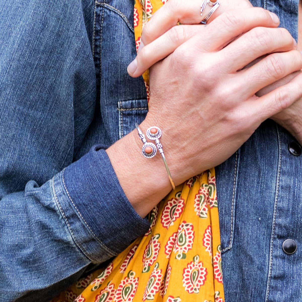 Tanvi Collection Bangle Bracelet - Silver with Goldstone