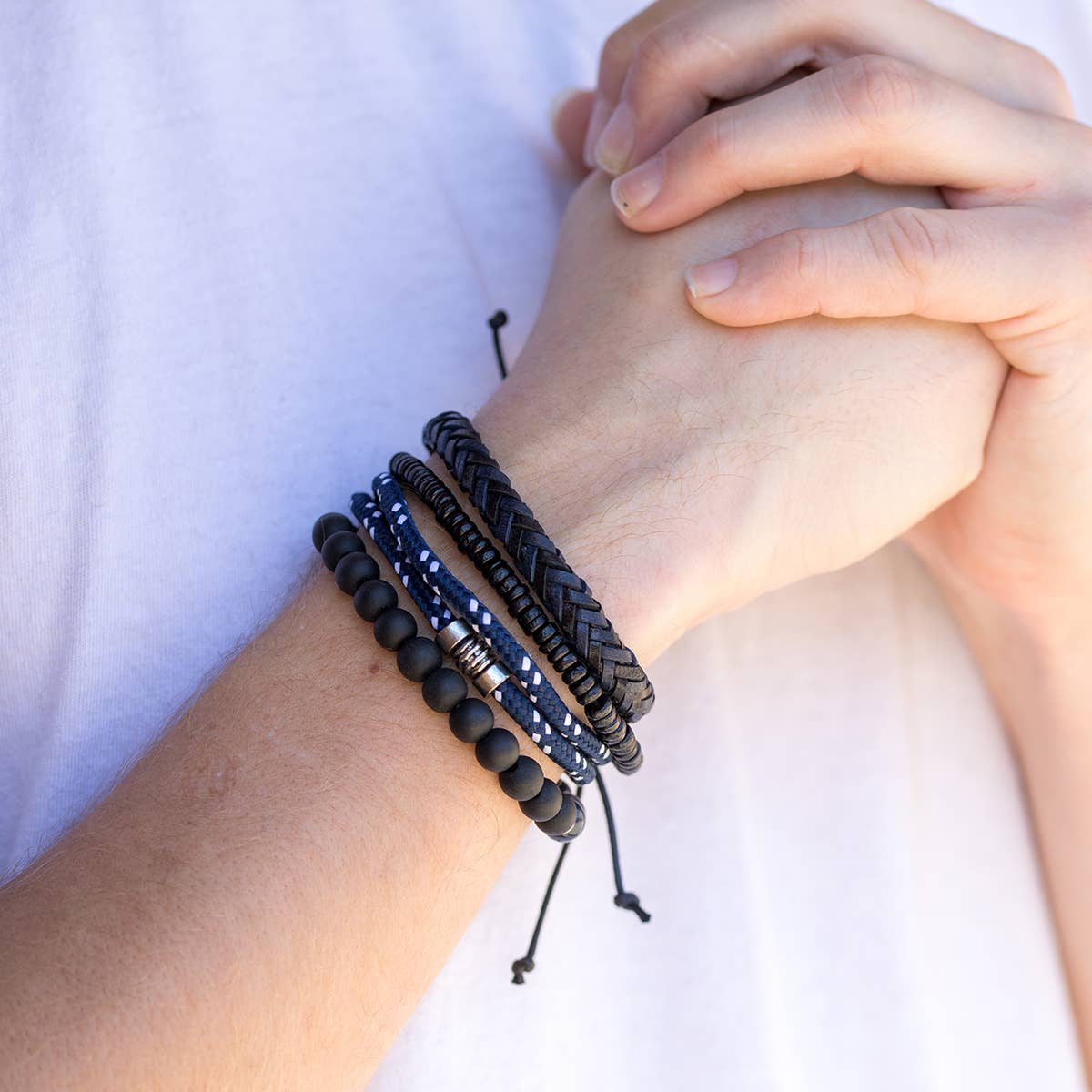 Aadi Blue Woven Navy and Black Beads Men's Bracelet Set