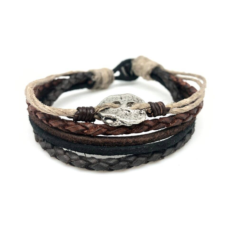 Aadi Mixed Colors Leather, Jute & Metal Men's Bracelet