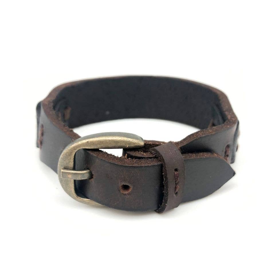 Aadi Wide Brown Leather with Buckle Men's Bracelet