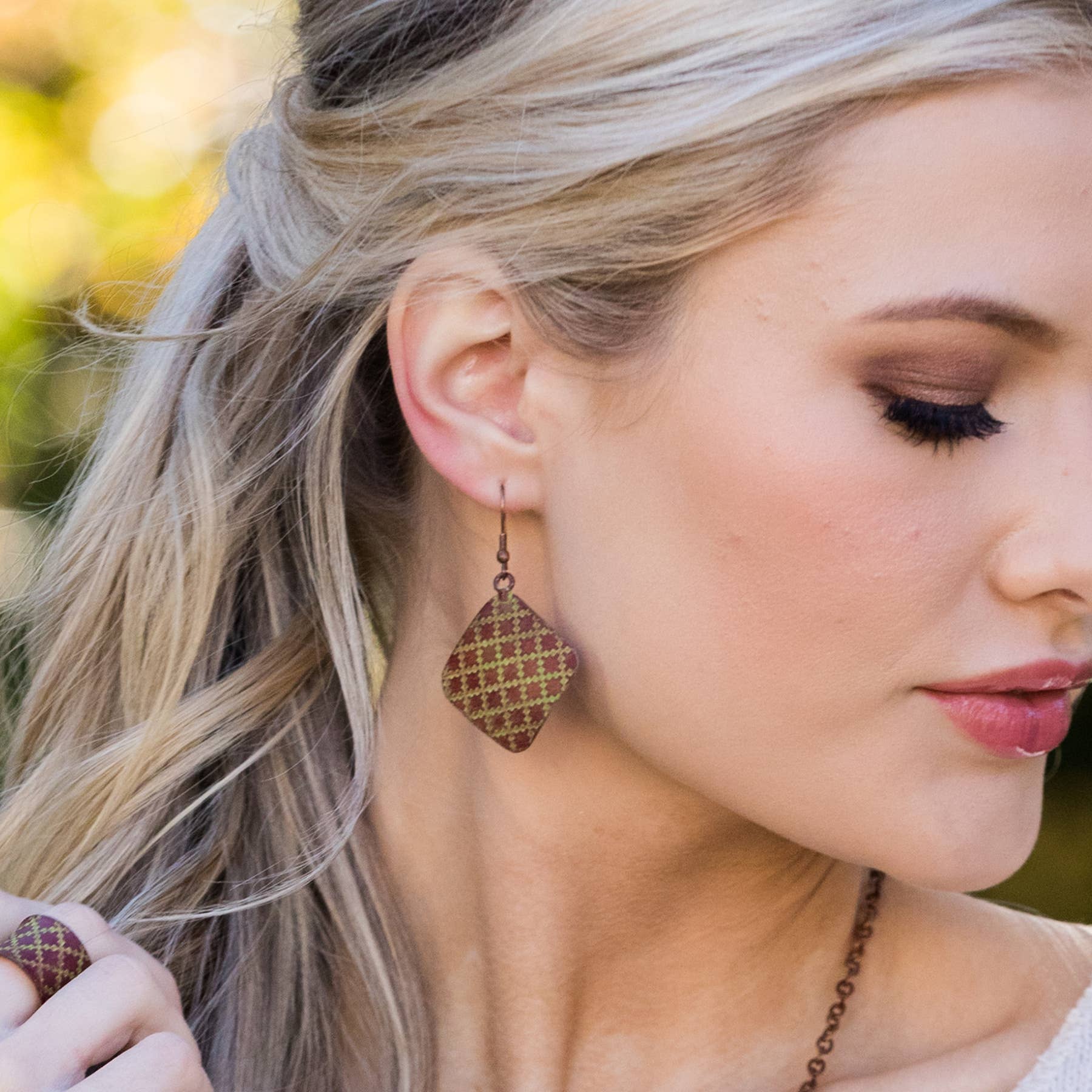 24 Copper Patina Earrings Prepack And Wooden Spinner Display