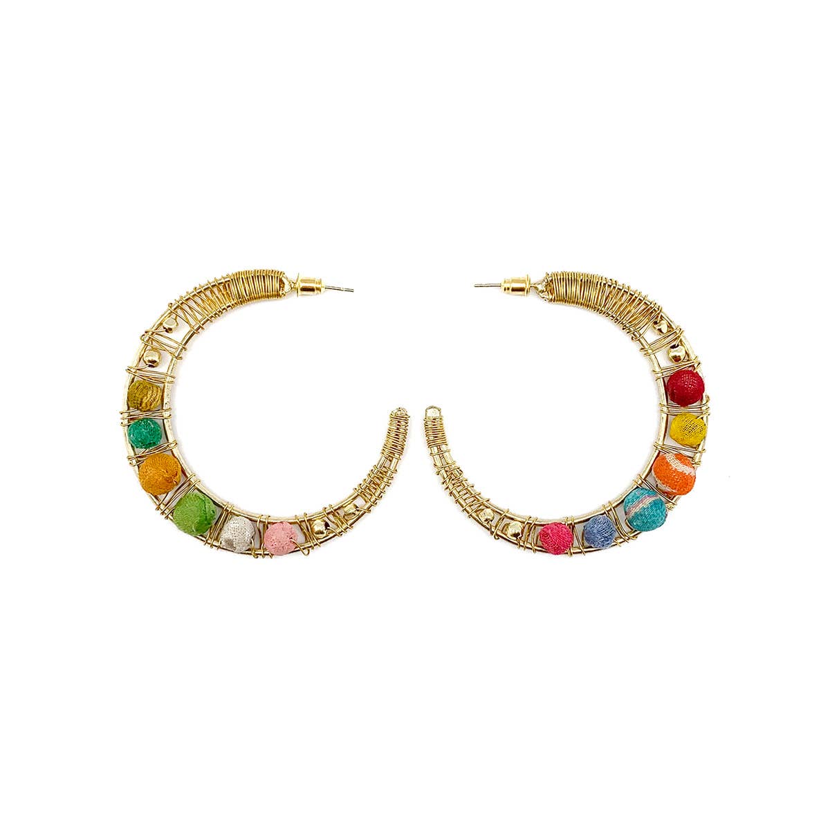 Aasha Large Beaded and Wire Woven Hoop Earrings