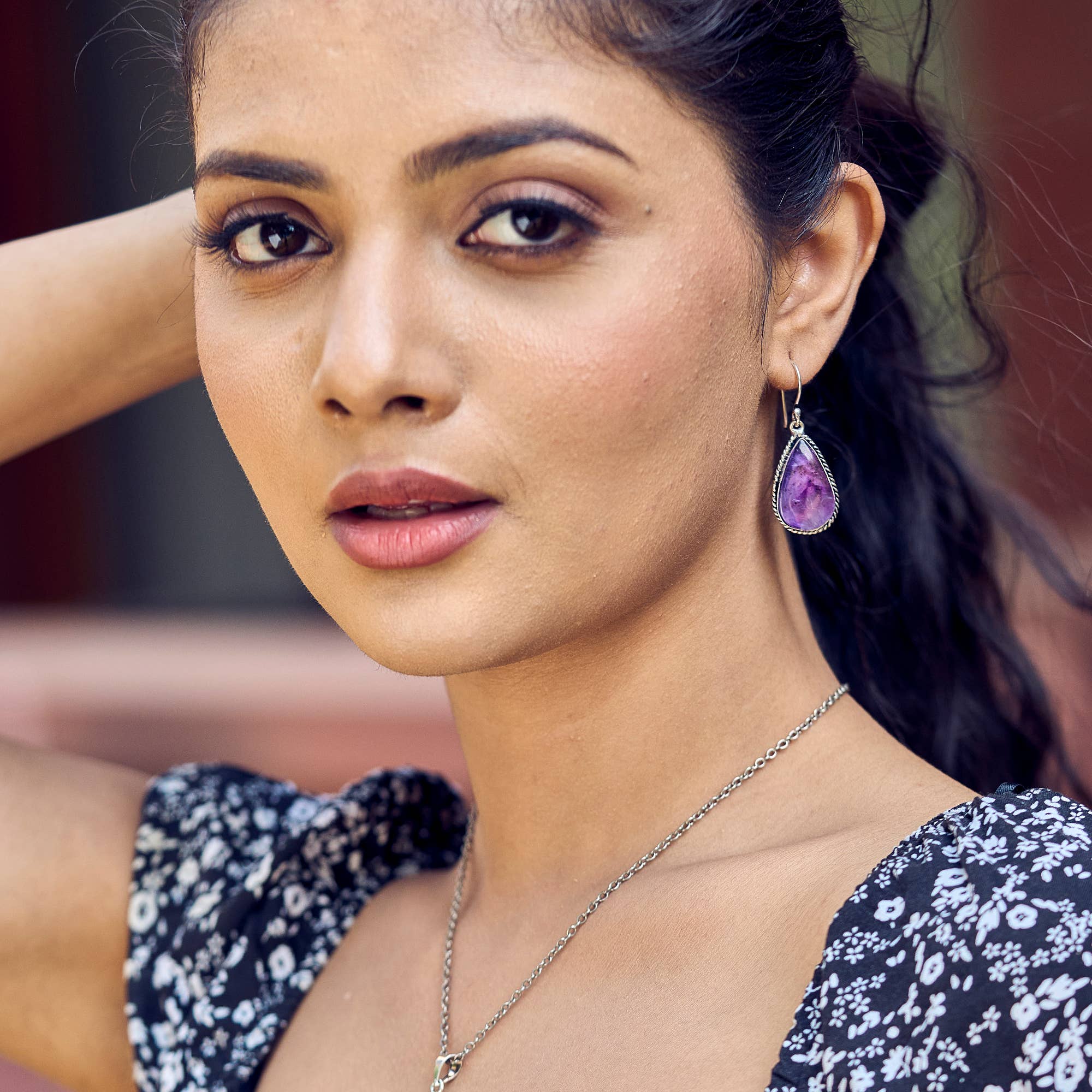 Handcrafted Kashi Semiprecious Stone Earrings - Amethyst