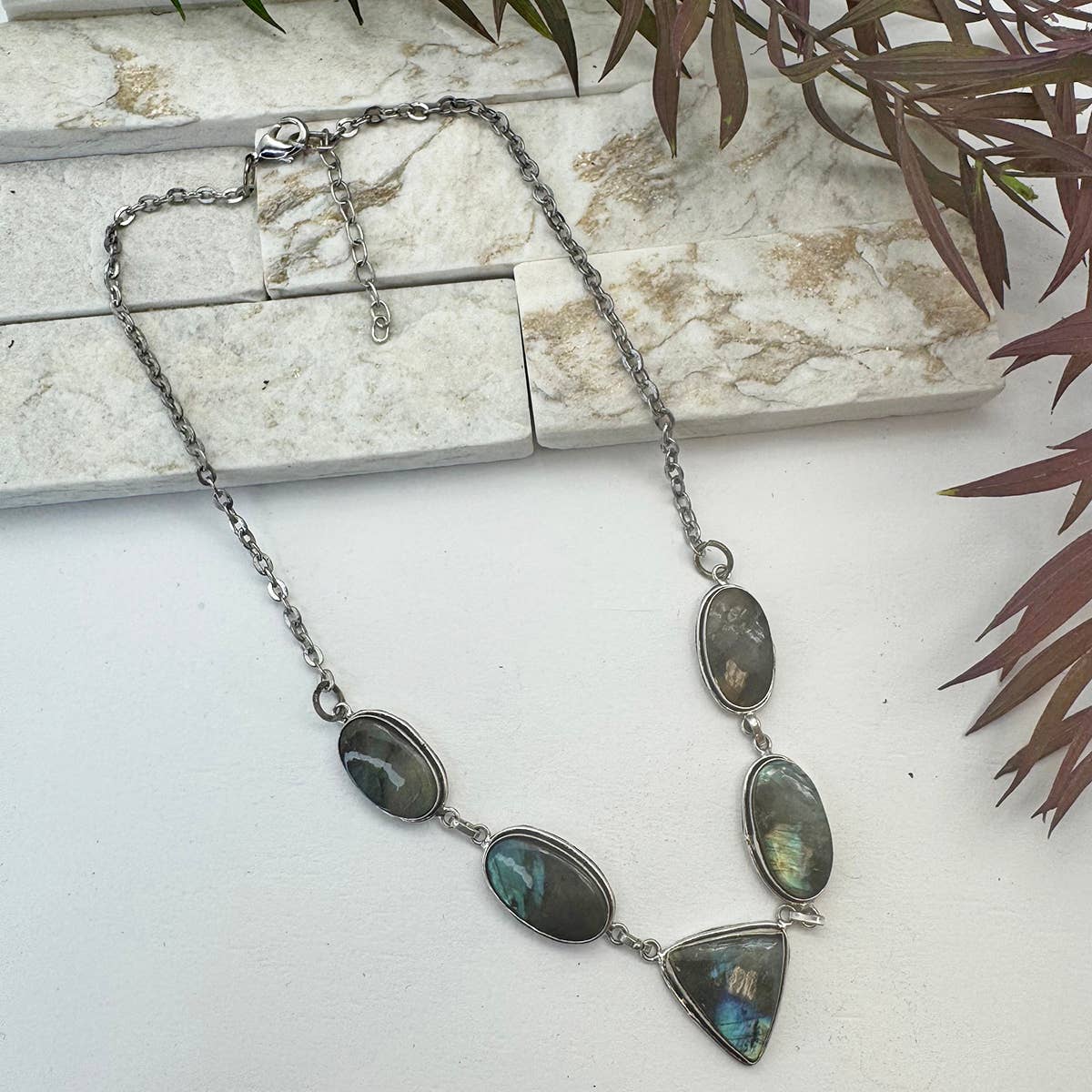 Handcrafted Semiprecious Stone Bib Necklace - Labradorite