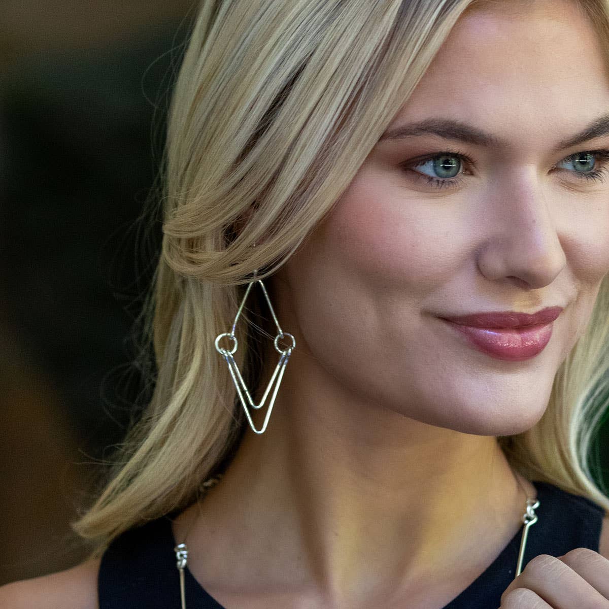 Handcrafted Geometric Arrow Path Silver Earrings