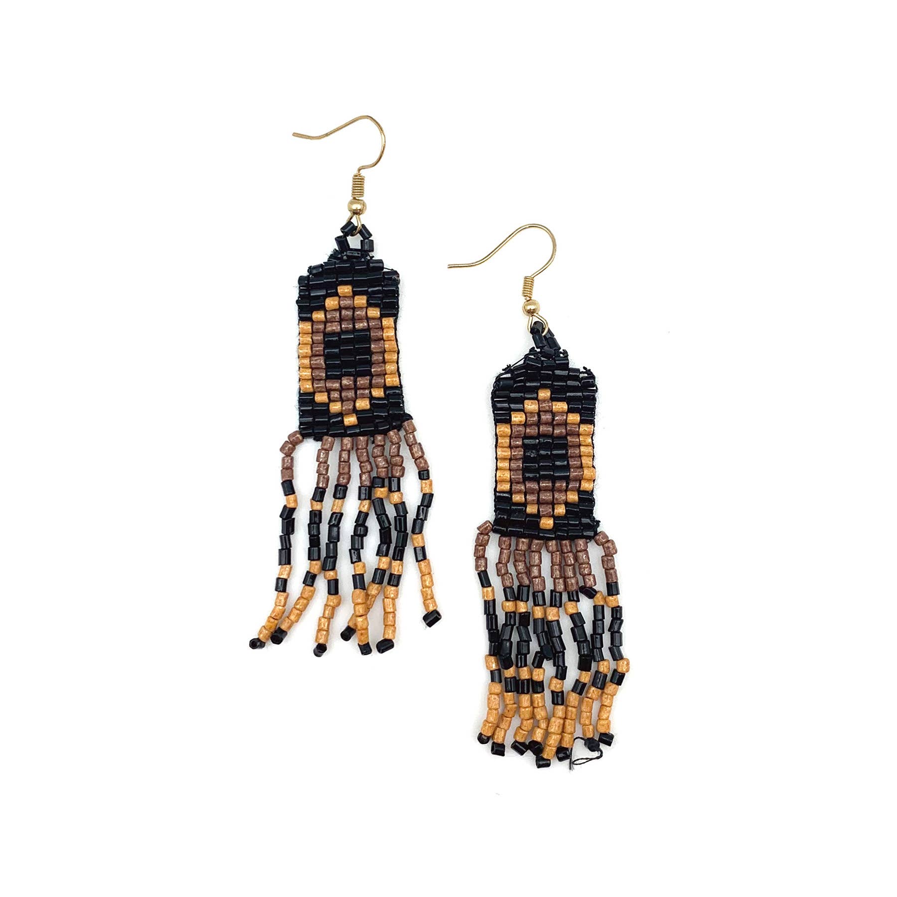 Sachi Beaded Safari Earrings - Hexagon and Bead Fringe