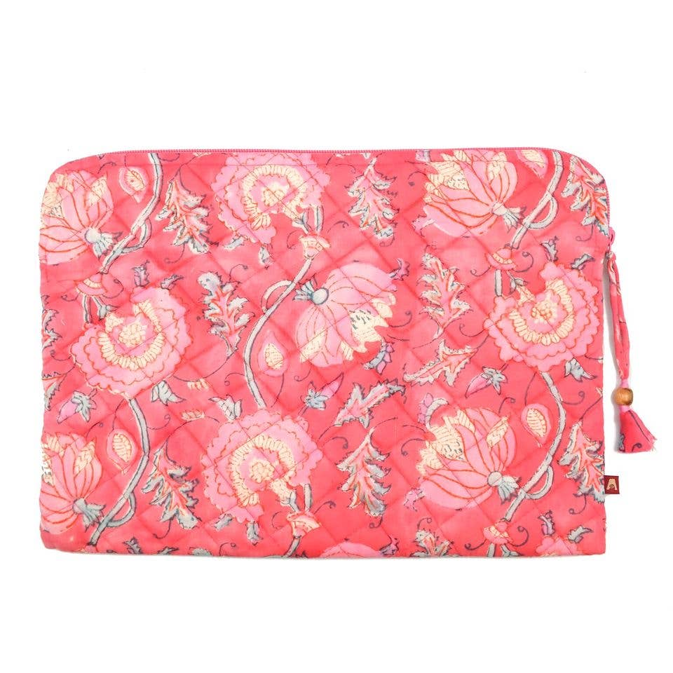 Peony Bloom Large Laptop Bag - Block Printed Organic Cotton
