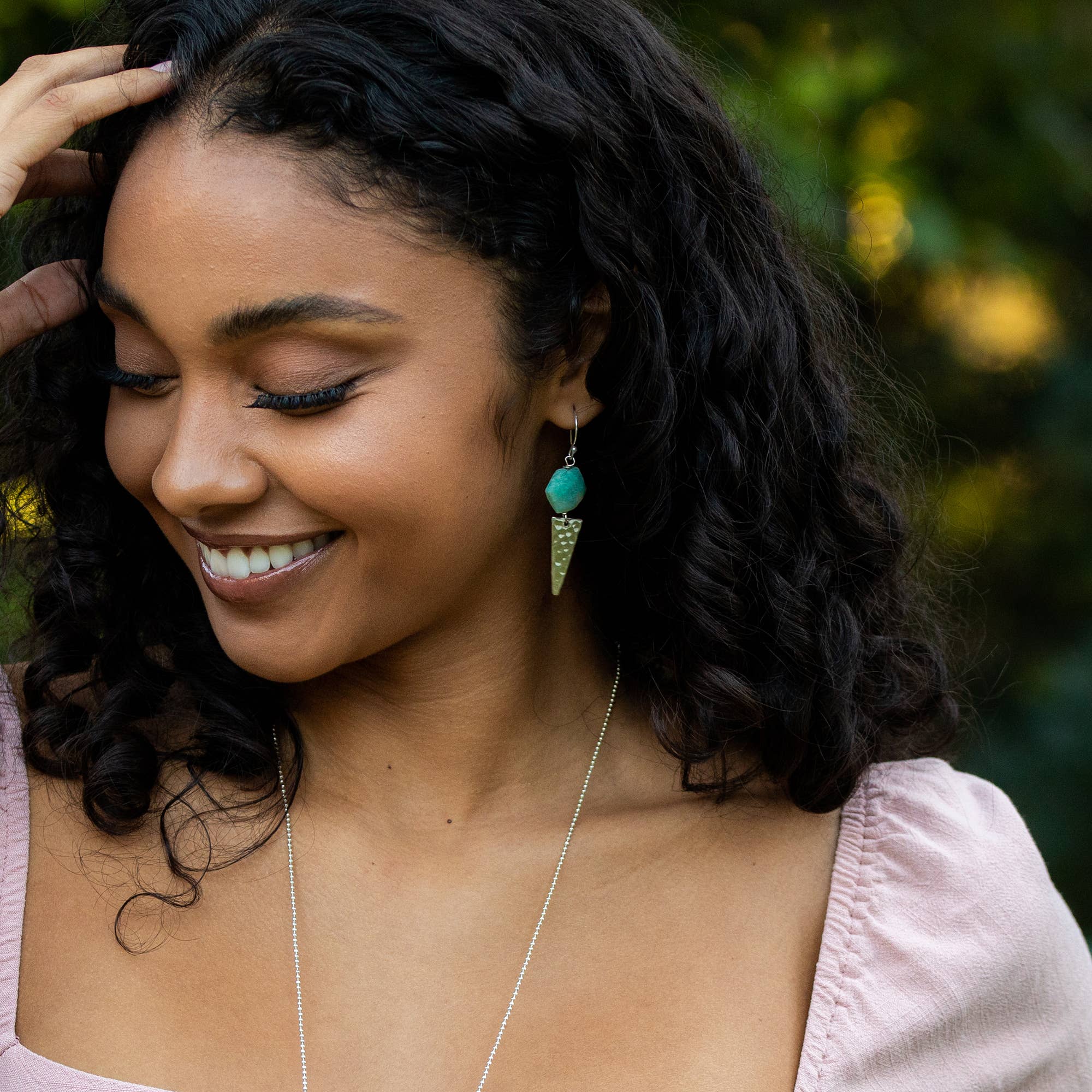 Akriti Silver and Medium Faceted Amazonite Earrings
